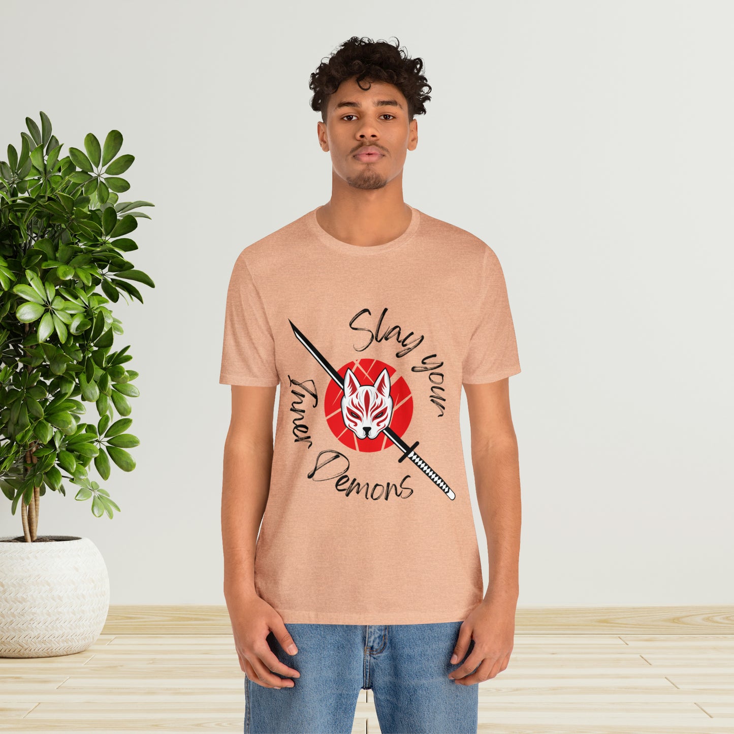 Unisex Jersey Short Sleeve Tee anime demon katana cat mask cosplay theme otaku t-shirts