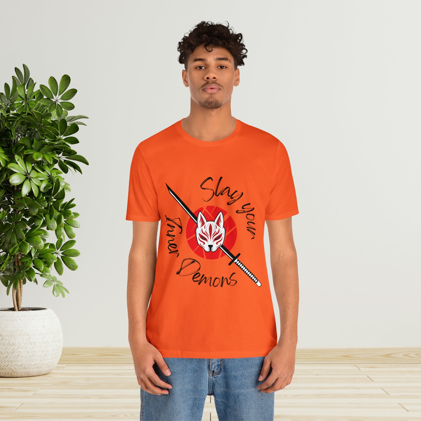 Unisex Jersey Short Sleeve Tee anime demon katana cat mask cosplay theme otaku t-shirts