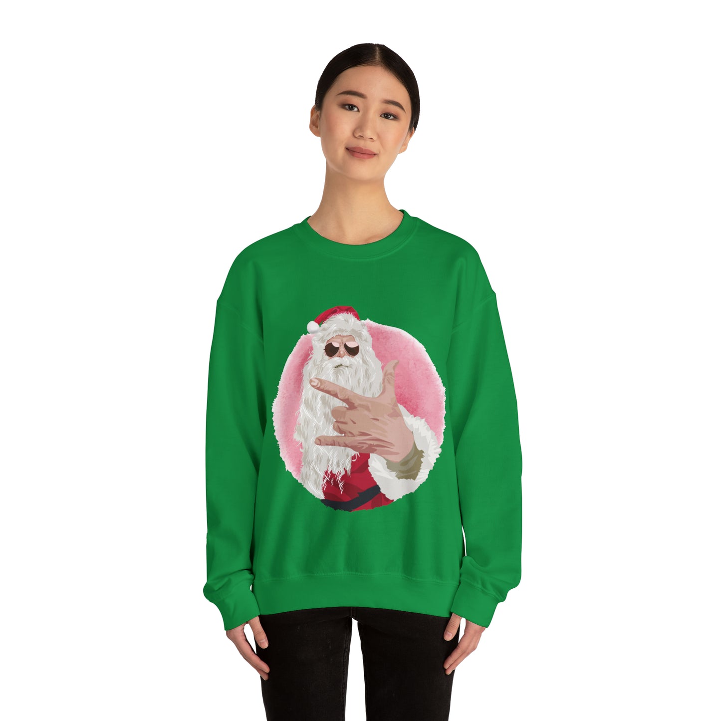 Unisex Heavy Blend™ Crewneck Sweatshirt Rock Santa Christmas gift, ugly sweater