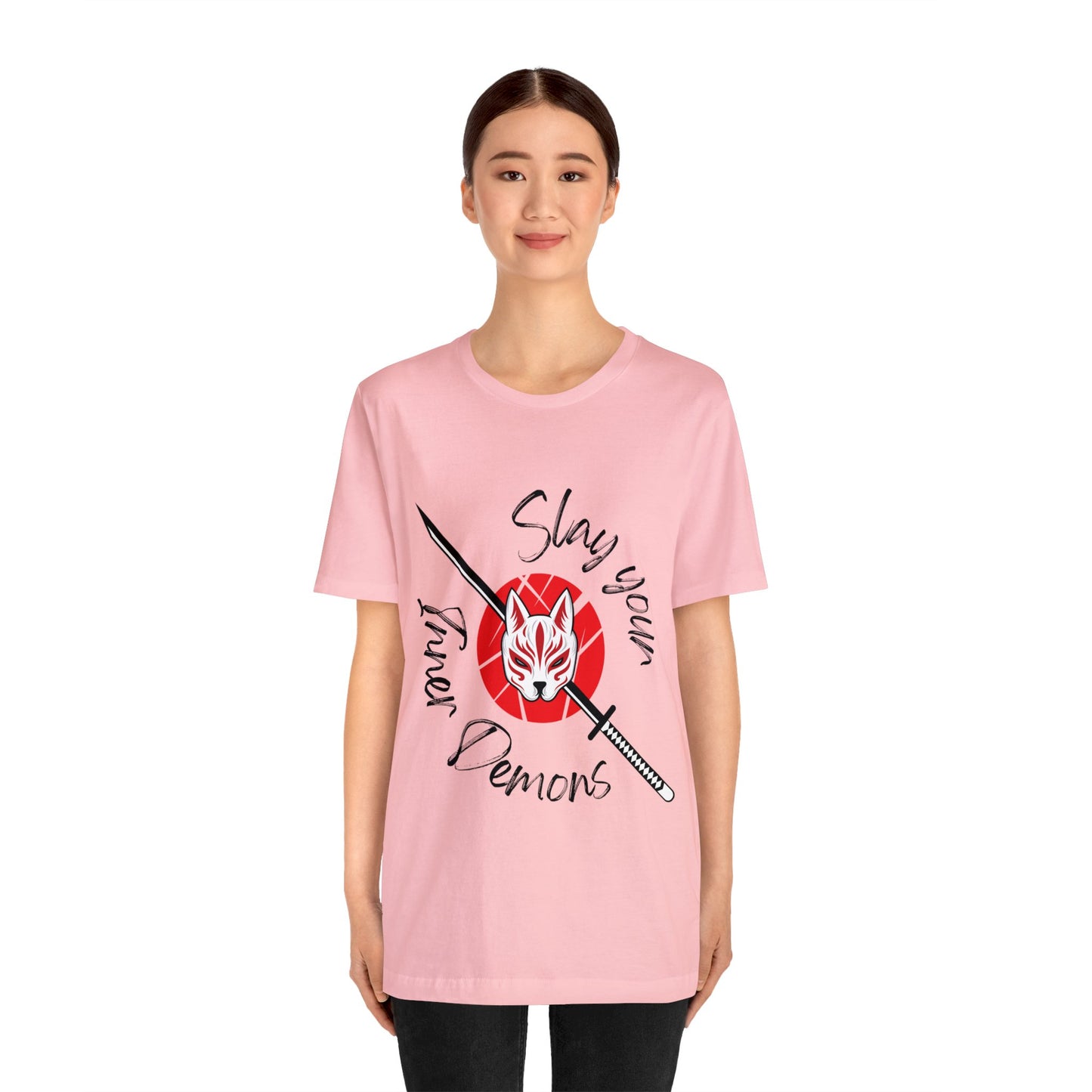 Unisex Jersey Short Sleeve Tee anime demon katana cat mask cosplay theme otaku t-shirts