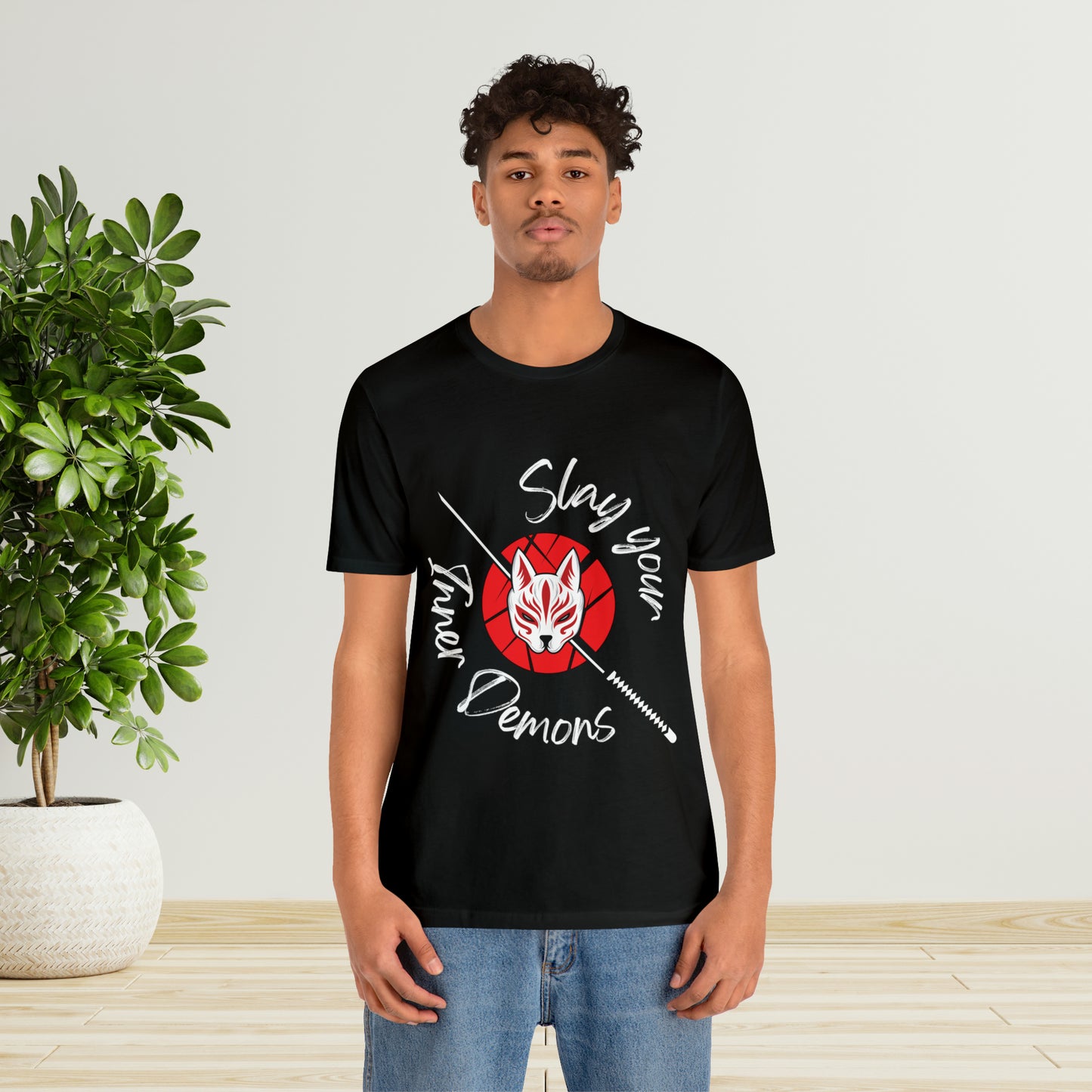Unisex Jersey Short Sleeve Tee anime demon katana cat mask cosplay theme otaku t-shirts