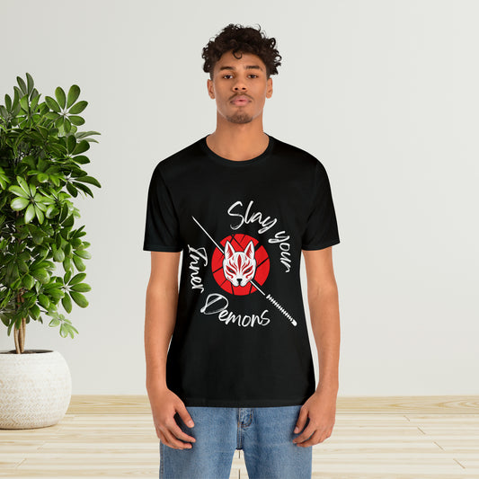 Unisex Jersey Short Sleeve Tee anime demon katana cat mask cosplay theme otaku t-shirts