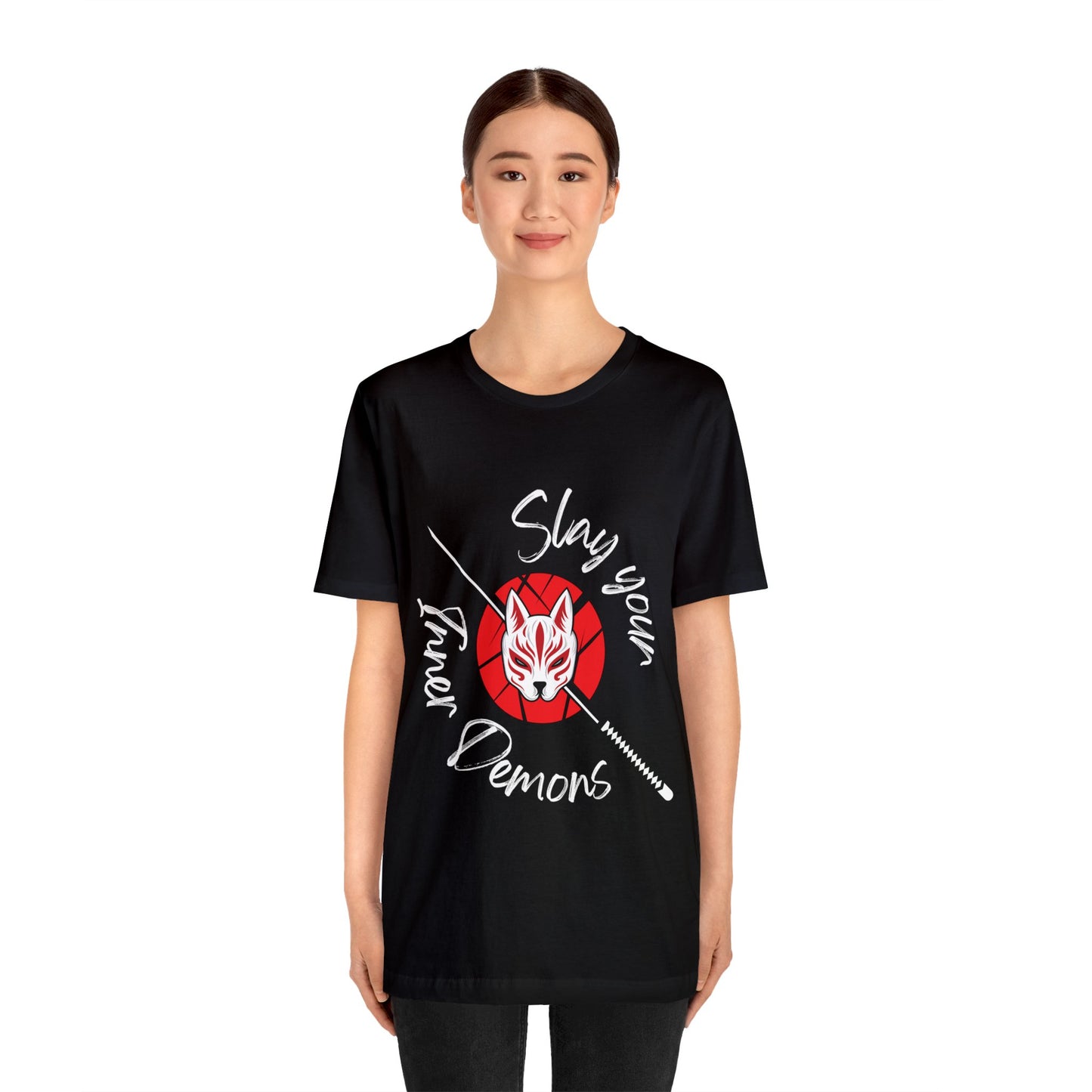 Unisex Jersey Short Sleeve Tee anime demon katana cat mask cosplay theme otaku t-shirts