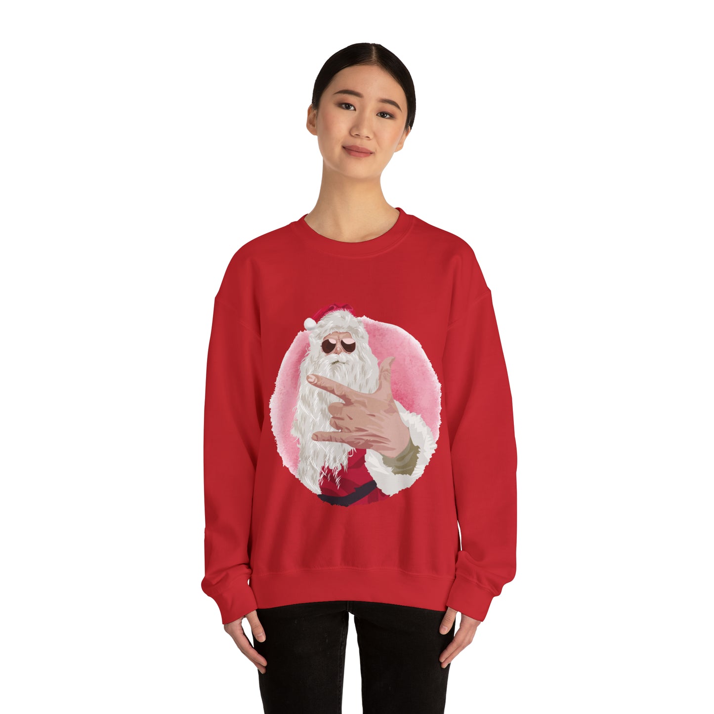 Unisex Heavy Blend™ Crewneck Sweatshirt Rock Santa Christmas gift, ugly sweater