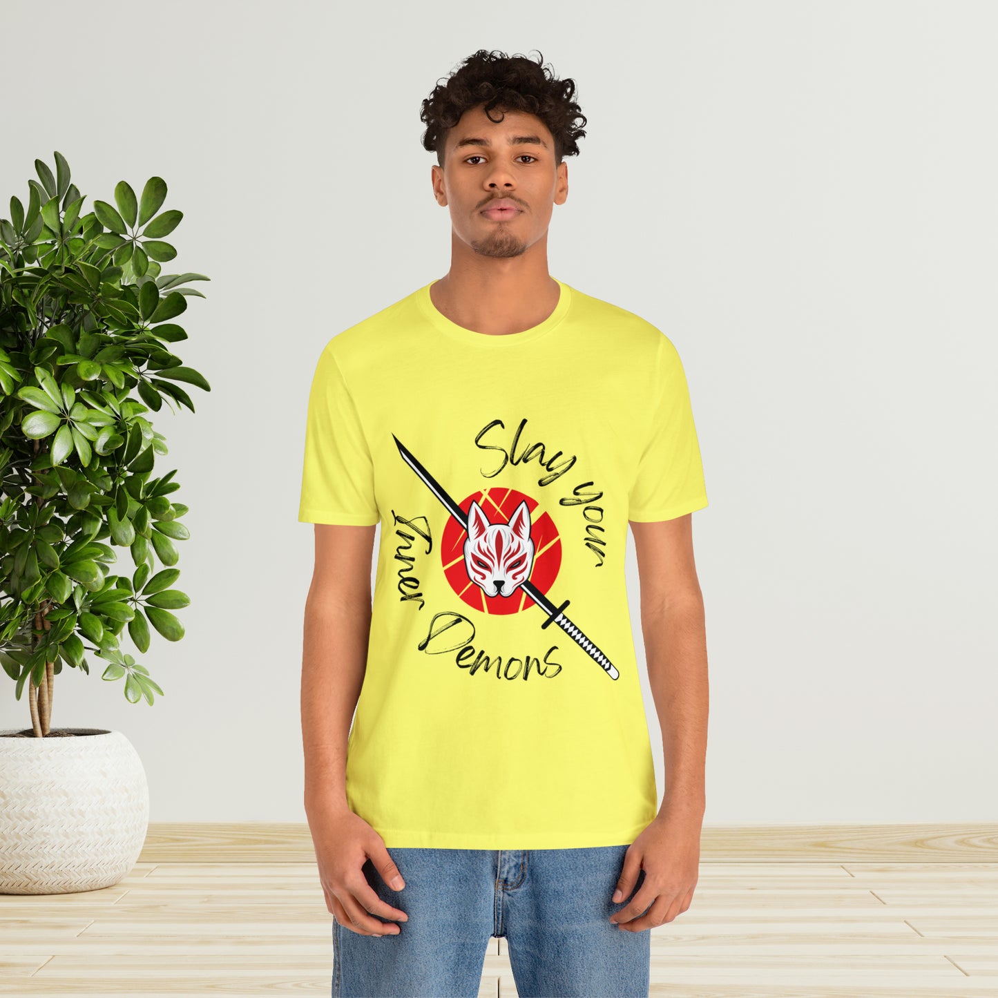 Unisex Jersey Short Sleeve Tee anime demon katana cat mask cosplay theme otaku t-shirts