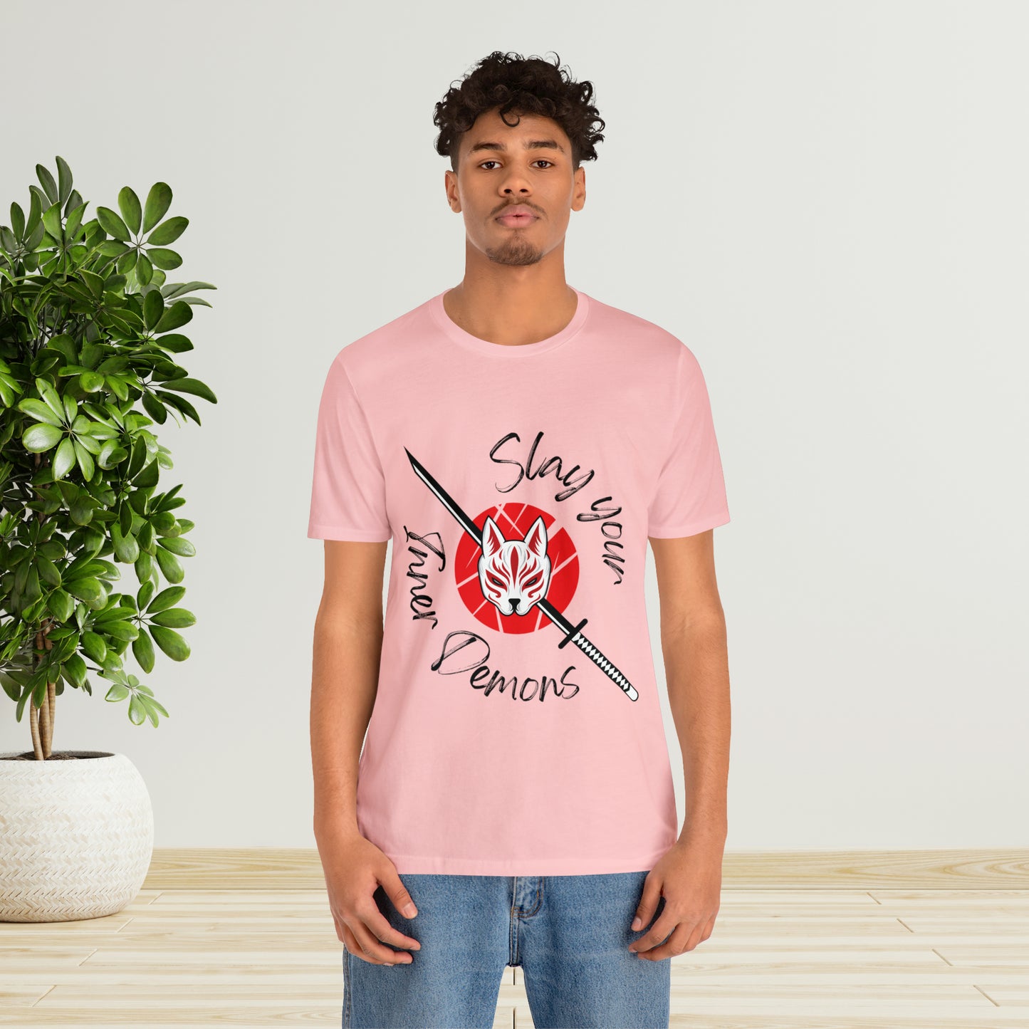 Unisex Jersey Short Sleeve Tee anime demon katana cat mask cosplay theme otaku t-shirts