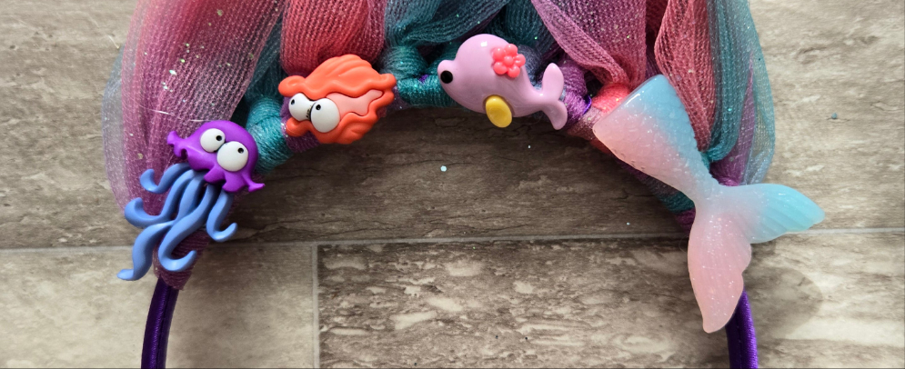 Headband tulle hair fairy creature kids band fish sea Siren girls purple hair accessories troll hair