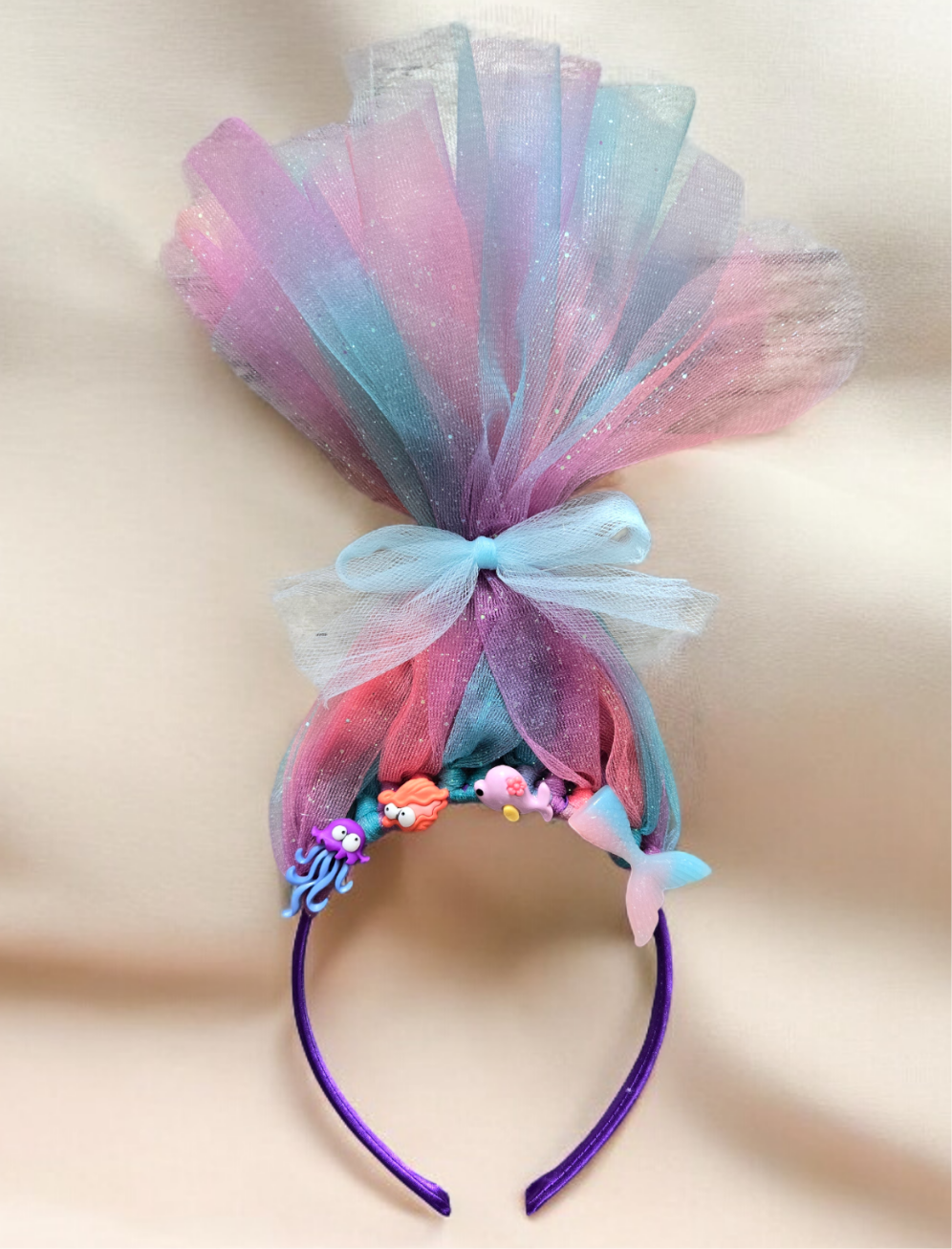 Headband tulle hair fairy creature kids band fish sea Siren girls purple hair accessories troll hair