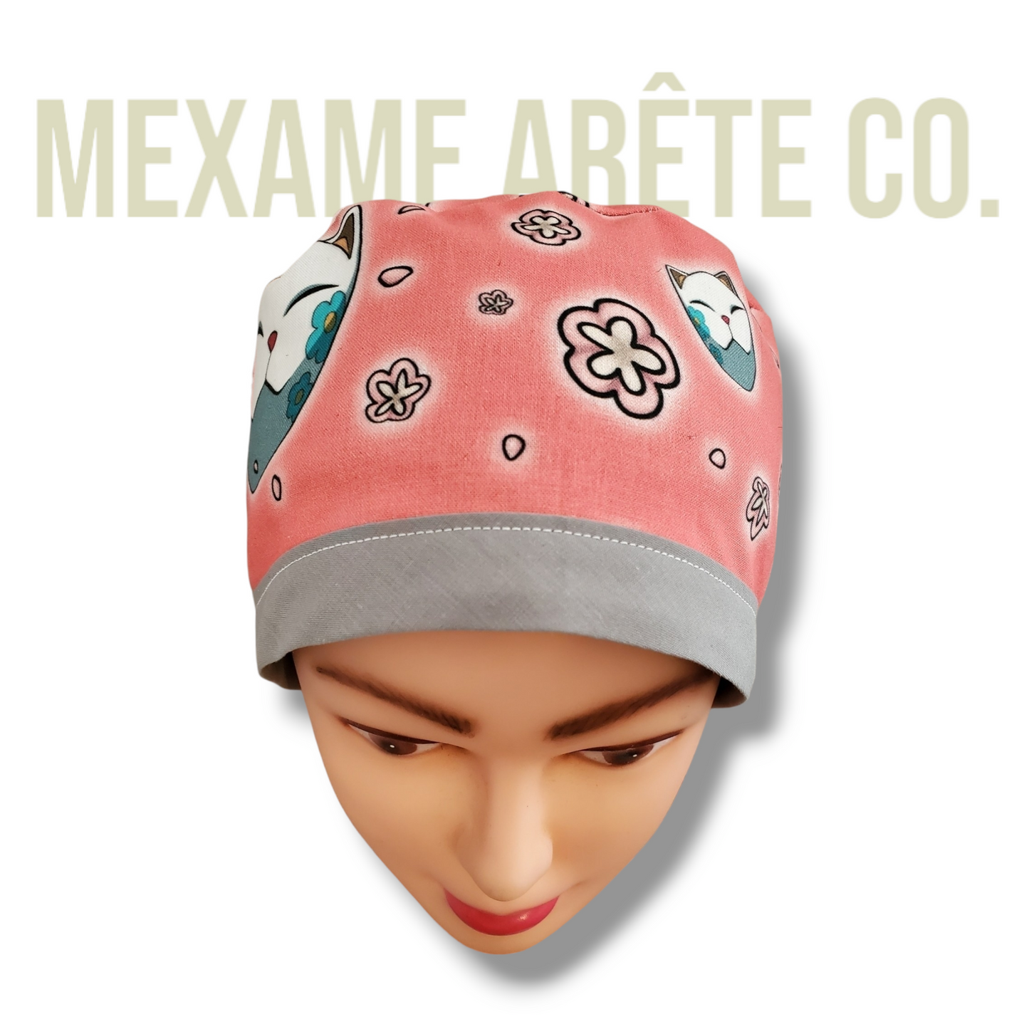 Scrub Cap Traditional Japanese Cat with flowers