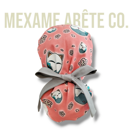 Scrub Cap Traditional Japanese Cat with flowers