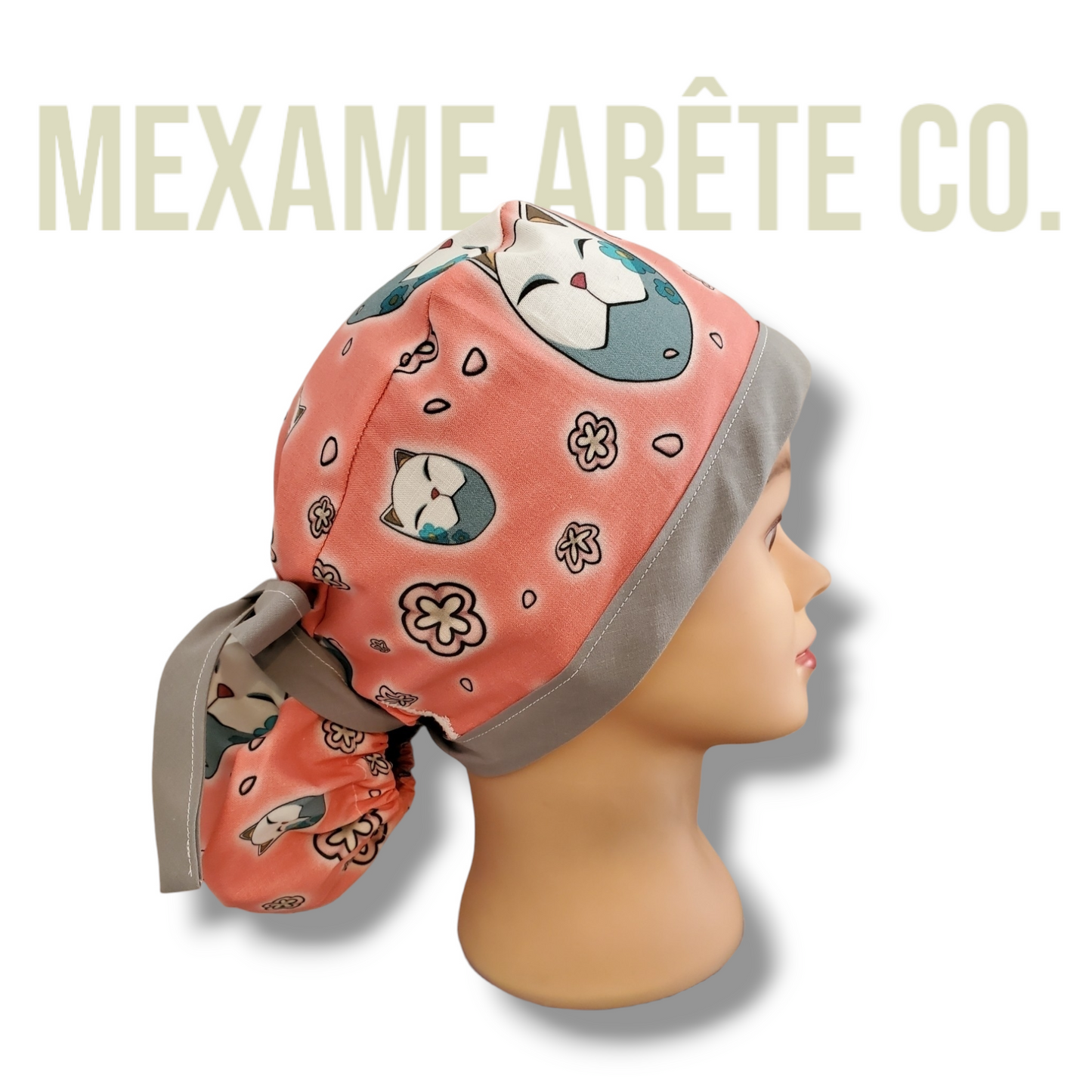 Scrub Cap Traditional Japanese Cat with flowers