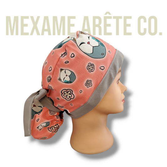 Scrub Cap Traditional Japanese Cat with flowers