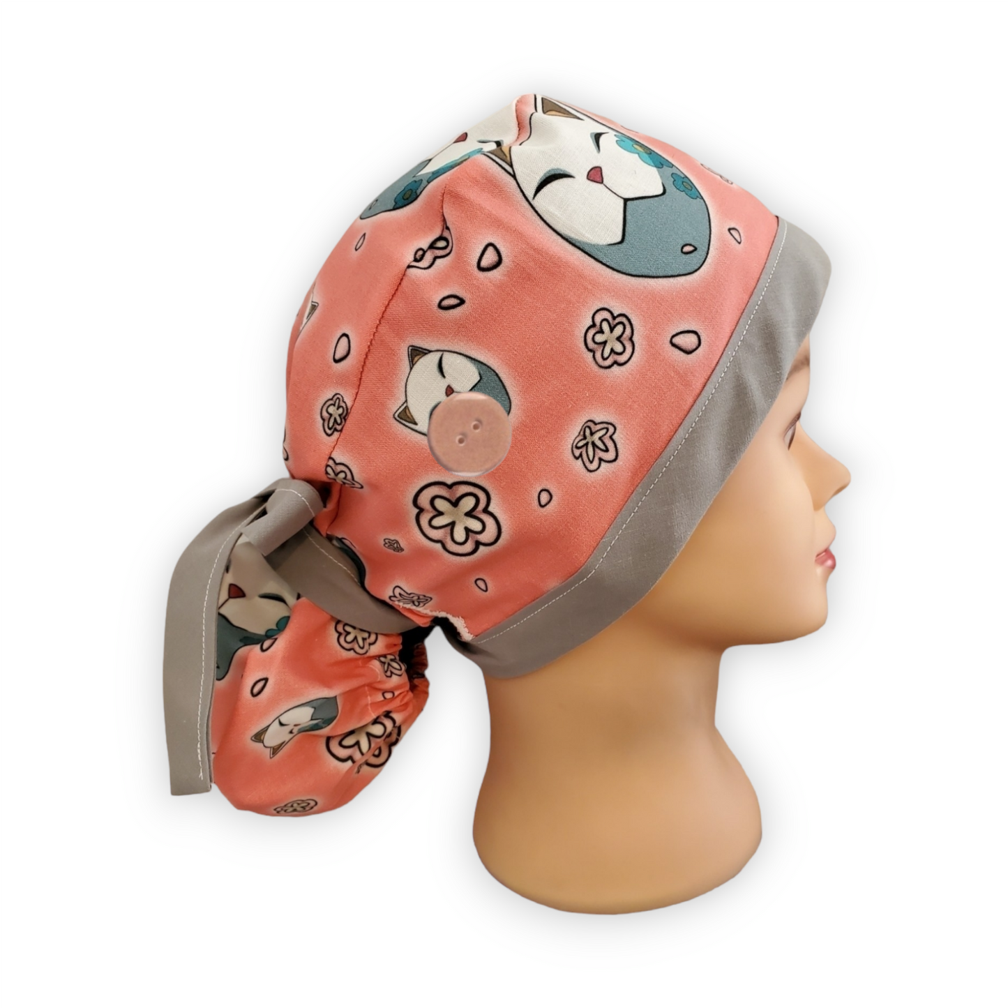 Scrub Cap Traditional Japanese Cat with flowers