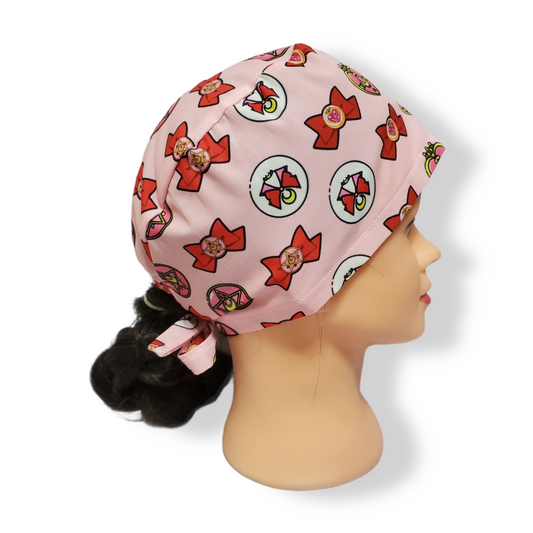 Short Hair Scrub Cap Moon, Bows and Hearts