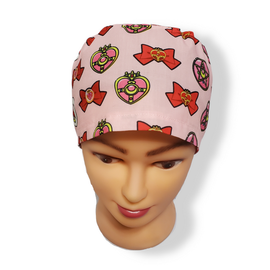 Short Hair Scrub Cap Moon, Bows and Hearts