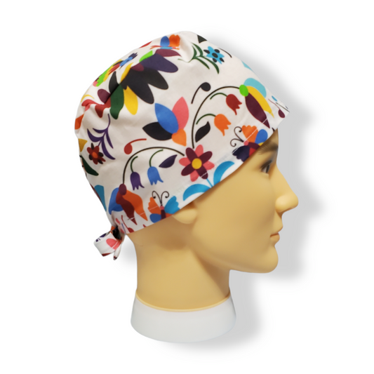 Short Hair Scrub Cap Mexican Embroidery Pattern
