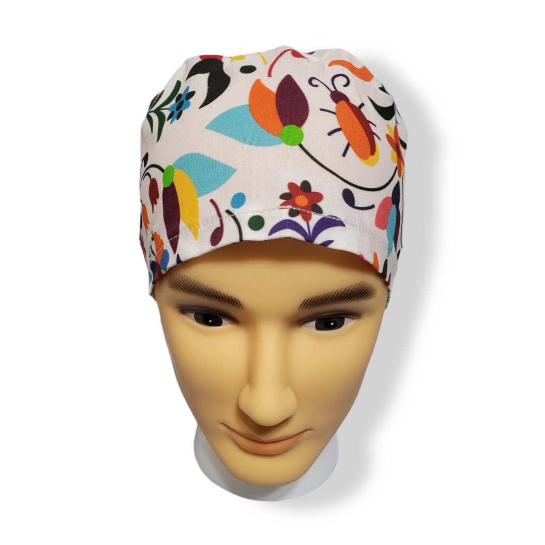 Gorro Médico de Pelo Corto Patrón de Bordado Mexicano