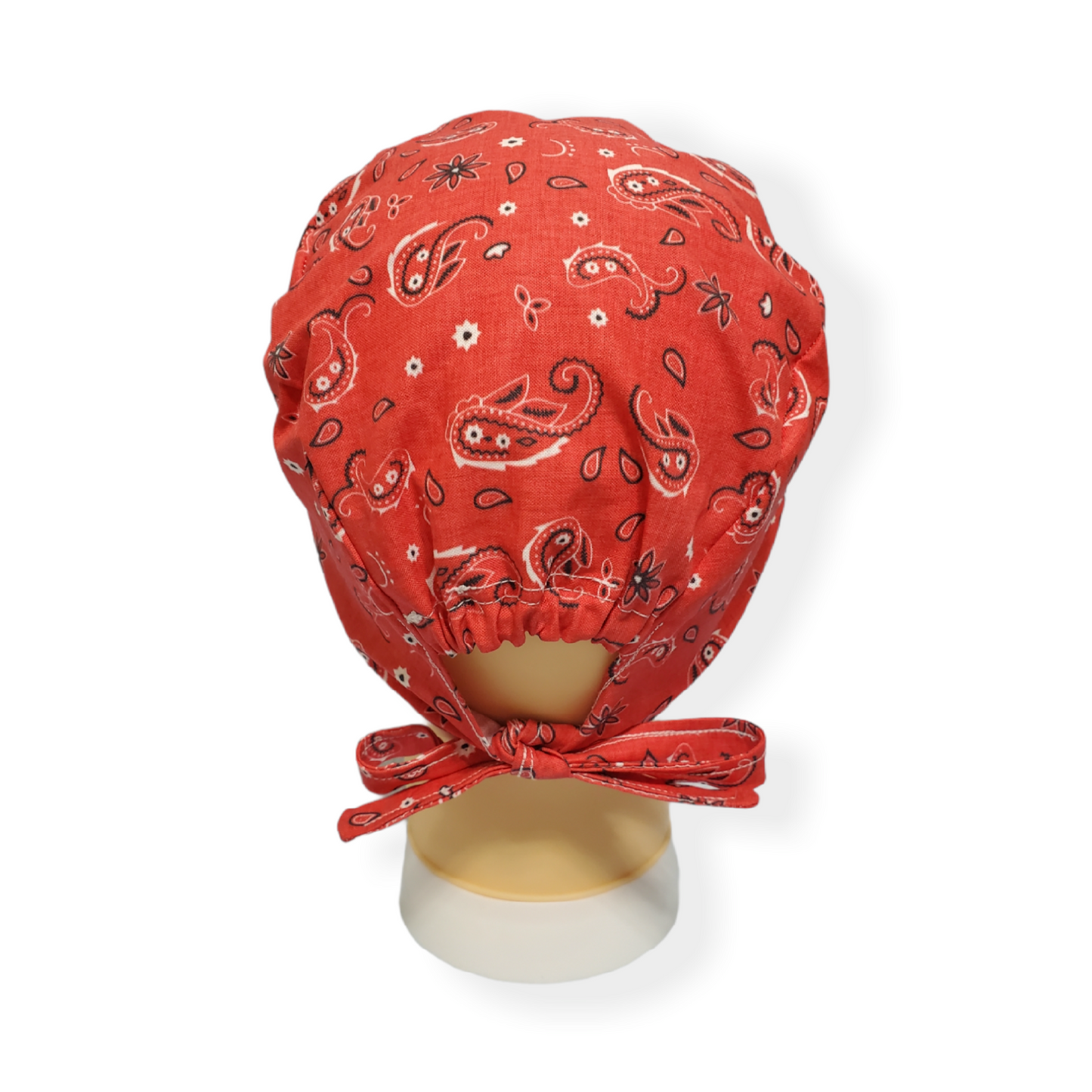 Short Hair Scrub Cap Red Bandana Pattern