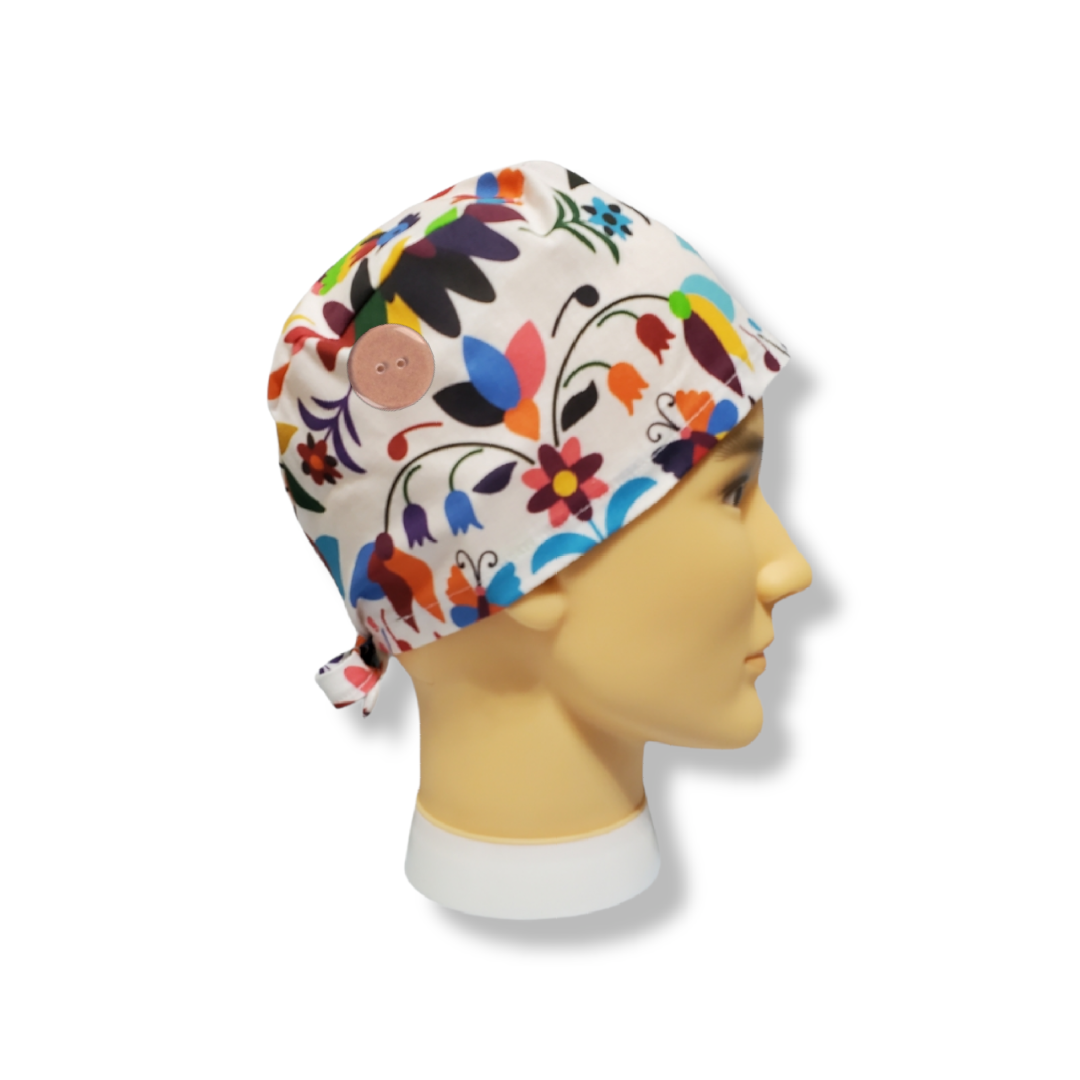 Gorro Médico de Pelo Corto Patrón de Bordado Mexicano