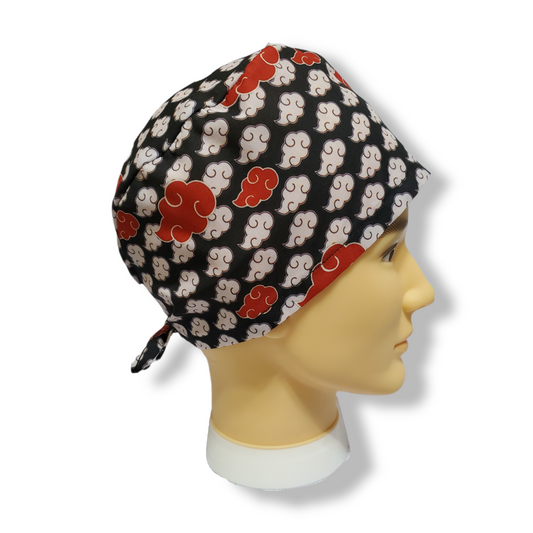 Gorro Médico Pelo Corto Nubes Rojas y Blancas