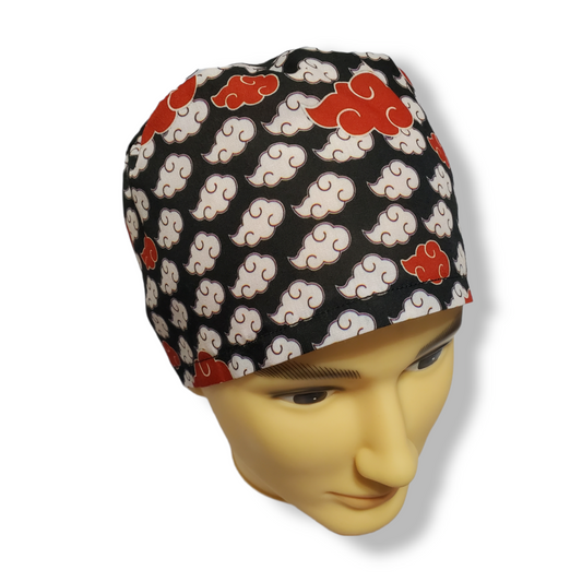 Gorro Médico Pelo Corto Nubes Rojas y Blancas