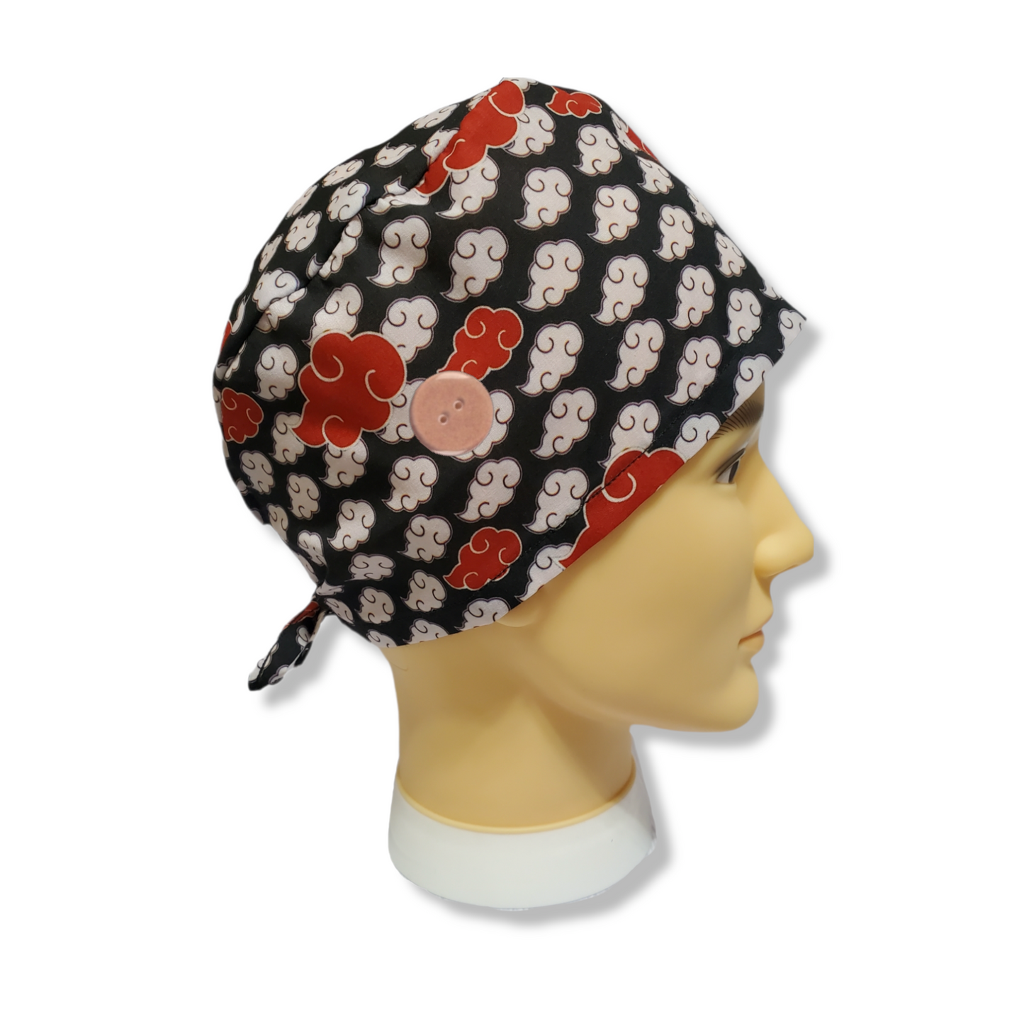 Gorro Médico Pelo Corto Nubes Rojas y Blancas