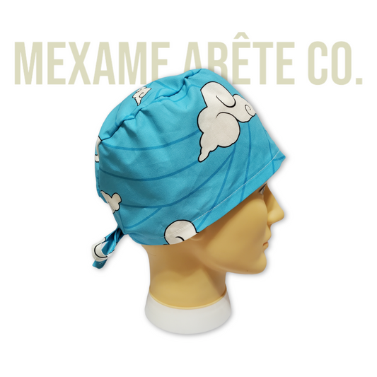 Gorro Médico Pelo Corto Kimono Tradicional Japonés Azul Grandes Nubes Sakonji