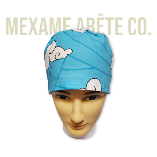 Gorro Médico Pelo Corto Kimono Tradicional Japonés Azul Grandes Nubes Sakonji