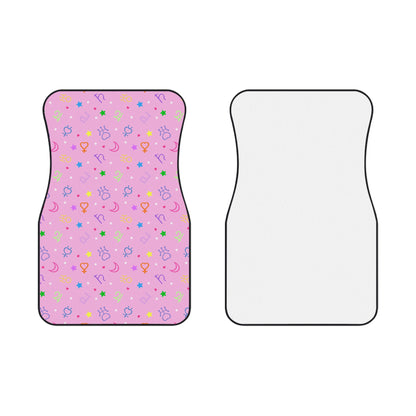 Car Mats (2x Front) Kawaii Floor mats, moon symbols planets pink cosplay car