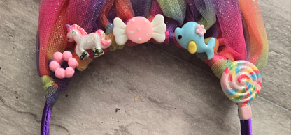 Headband tulle hair fairy creature kids band candy donut fish whale unicorn girls purple hair accessories troll hair