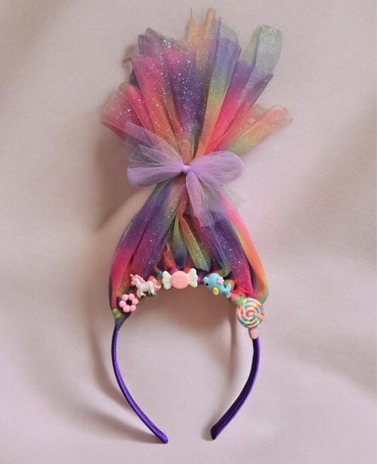 Headband tulle hair fairy creature kids band candy donut fish whale unicorn girls purple hair accessories troll hair